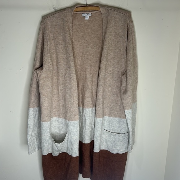 J. JILL Tan/Brown Color Block Long Button Front Cardigan Size Large - Picture 12 of 15